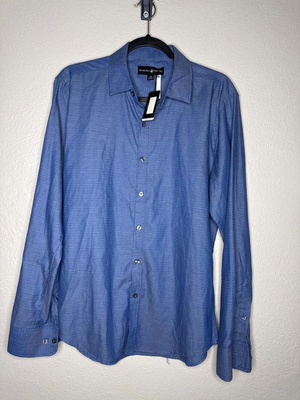 Beverly Hills Polo Club Blue Diamond Pattern Long Sleeve Button-Up Shirt